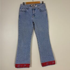 Vintage 90s Y2K Paris Blues Flare Jeans With Embroidered Satin Cuff 13 Juniors